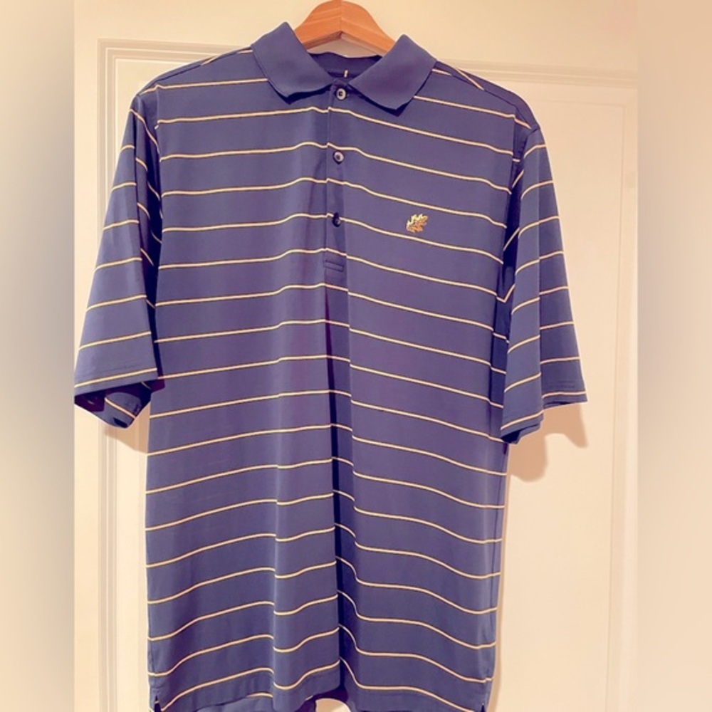 Donald Ross Blue with yellow stripe Mens Polo Shirt.  Size M.